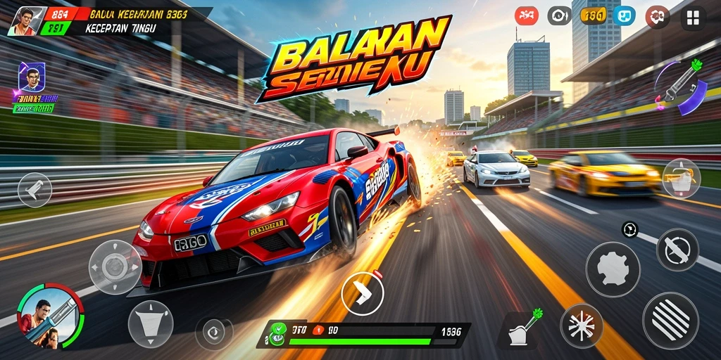 Tampilan menarik dari gameplay Racing di 8364 yang mendebarkan.