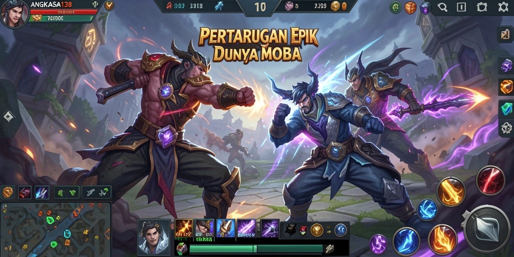 Tampilan menyerang seru dalam gameplay MOBA ANGKASA138 yang penuh aksi.
