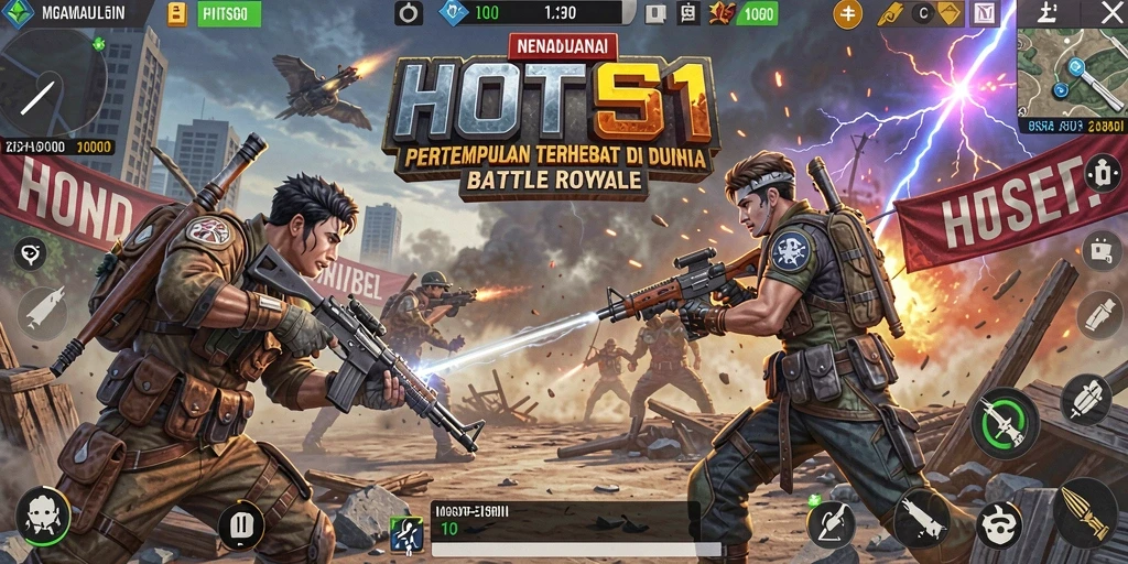 Screenshot utama HOT51 menampilkan aksi seru dalam pertempuran Battle Royale.