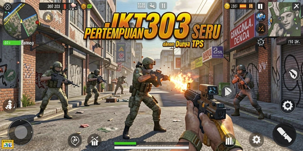 Screenshot gameplay JKT303 menunjukkan aksi pertempuran yang intens.