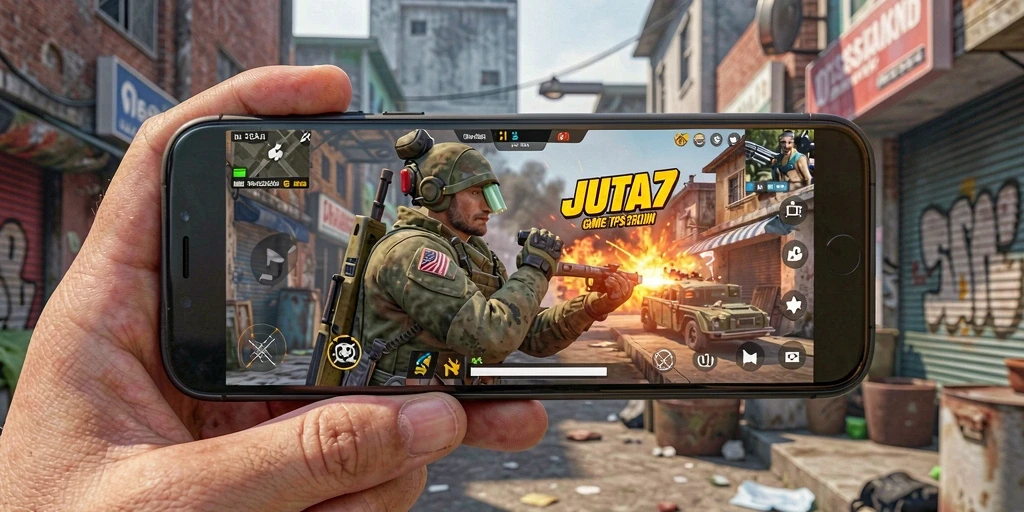 Screenshot JUTA7 menampilkan aksi seru dalam gameplay TPS yang menegangkan.