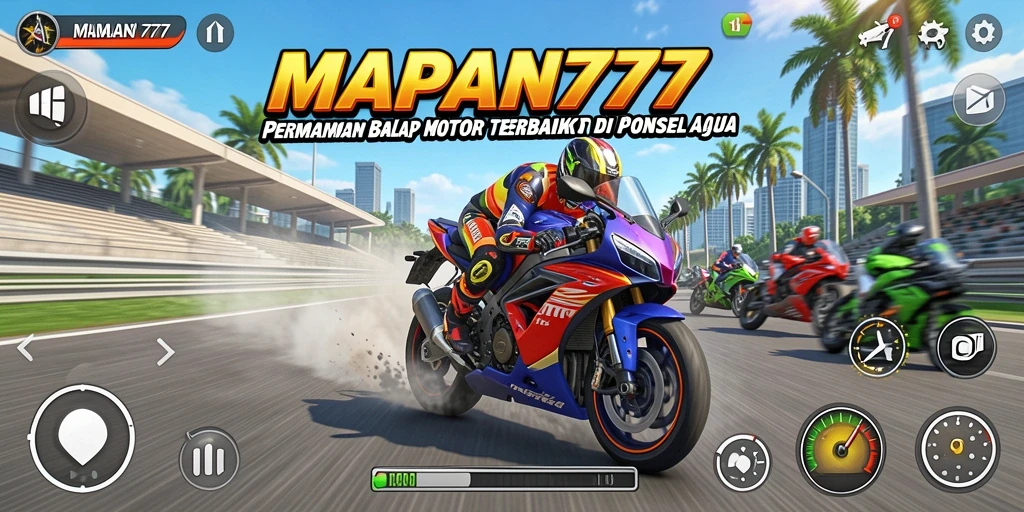 Tampilan gameplay mendebarkan di trek balap motor.