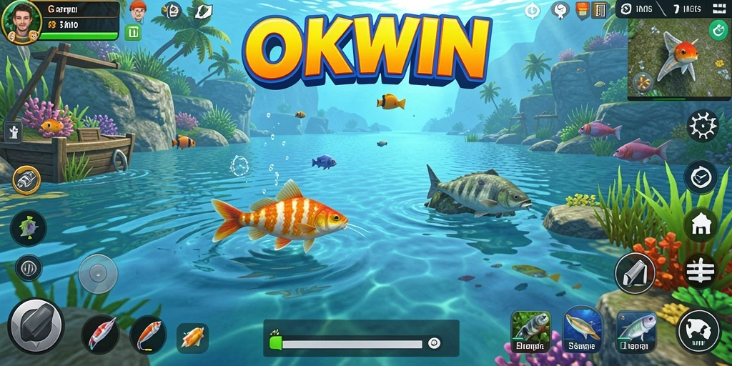 Tampilan gameplay menarik dalam memancing dengan berbagai ikan.