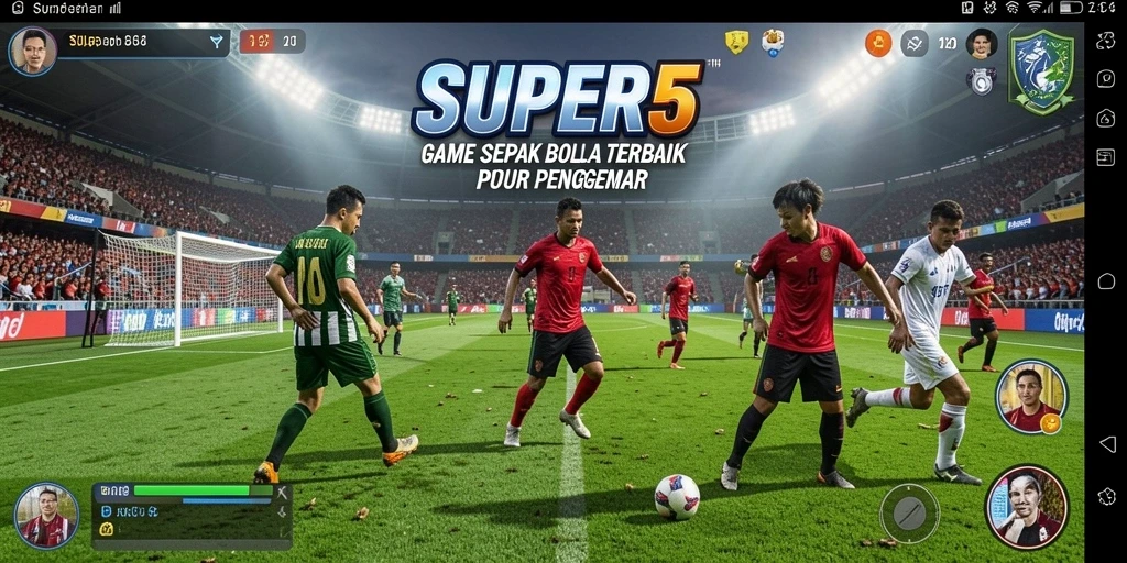 Tampilan gameplay <strong>SUPER5</strong> yang mendebarkan dalam aksi sepak bola.