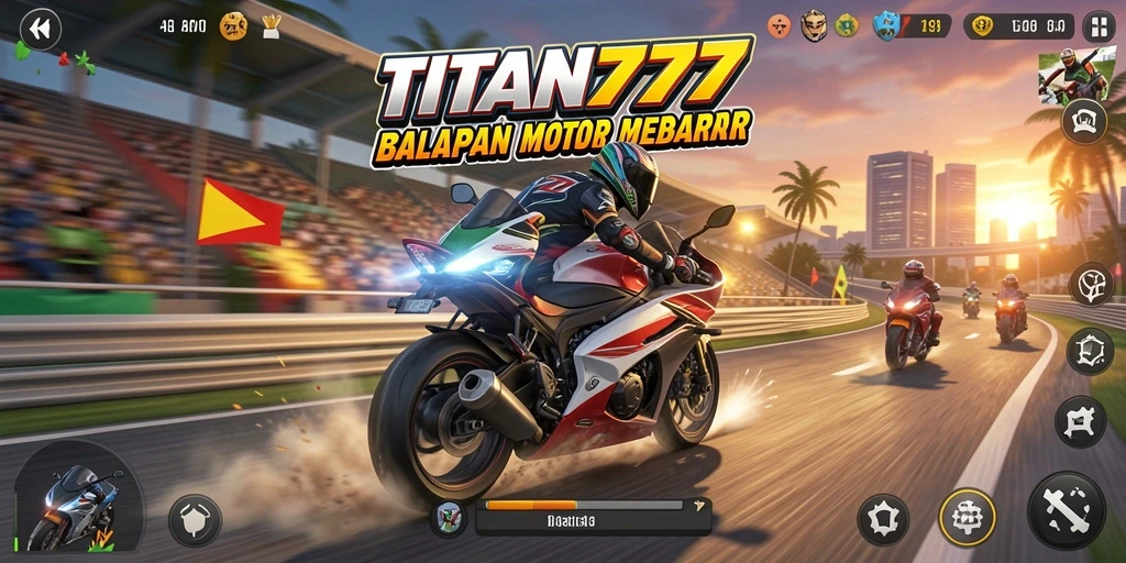 Gameplay seru di TITAN777 dengan lintasan balap yang menantang.