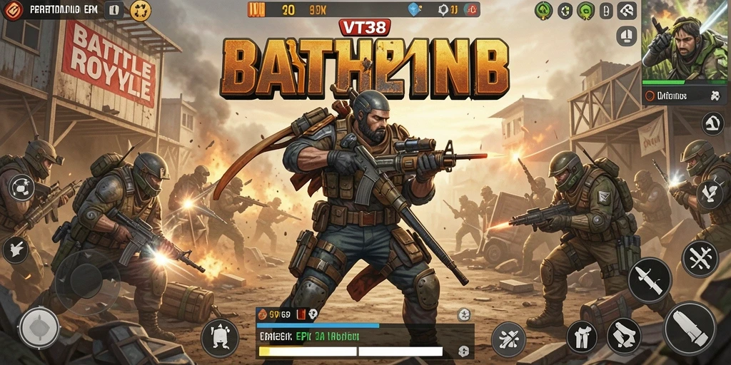 Gameplay VT38 yang seru dengan pertempuran intens Battle Royale.