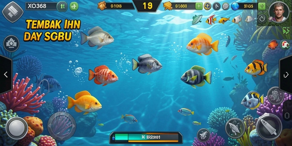 Gameplay XO368 yang menyenangkan dengan berbagai ikan untuk ditangkap.